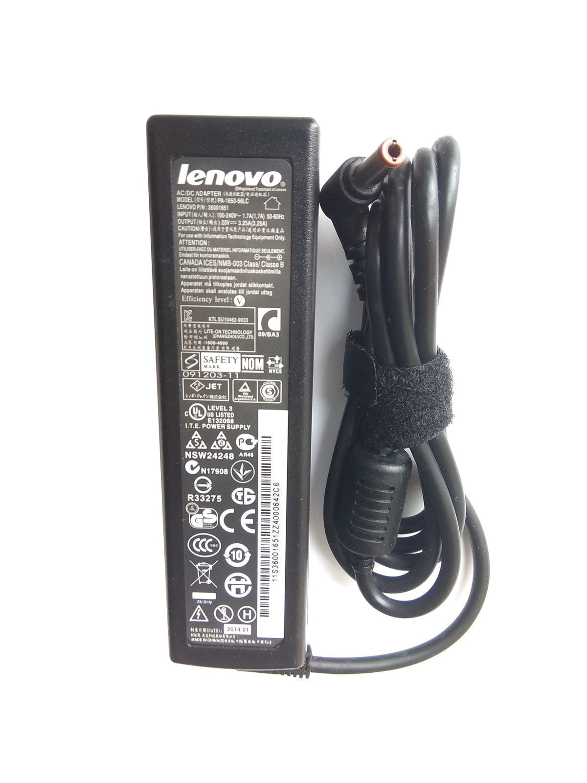 Lenovo 65w Original Laptop Charger - 20V 3.25A Genuine AC Power Adapter (2.5 mm) L09S6Y02