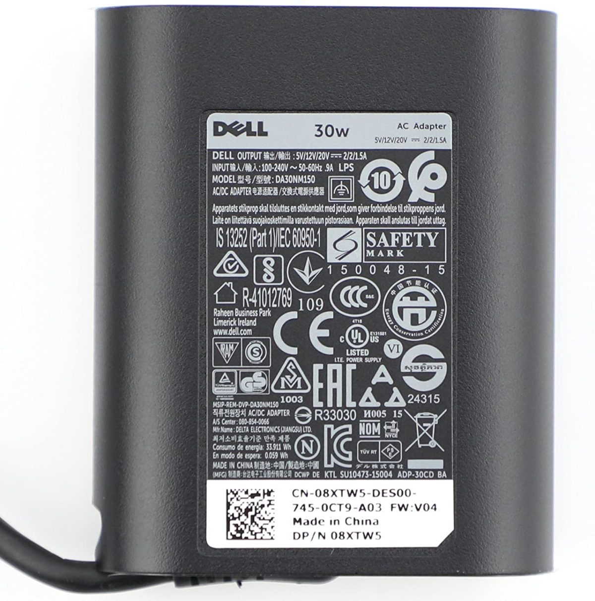 DELL 30w Original Laptop Charger - 5V/9V/15V/20V  1.5A/2.0A Genuine AC Power Adapter TYPE C NNF1C DEMO - Image 1