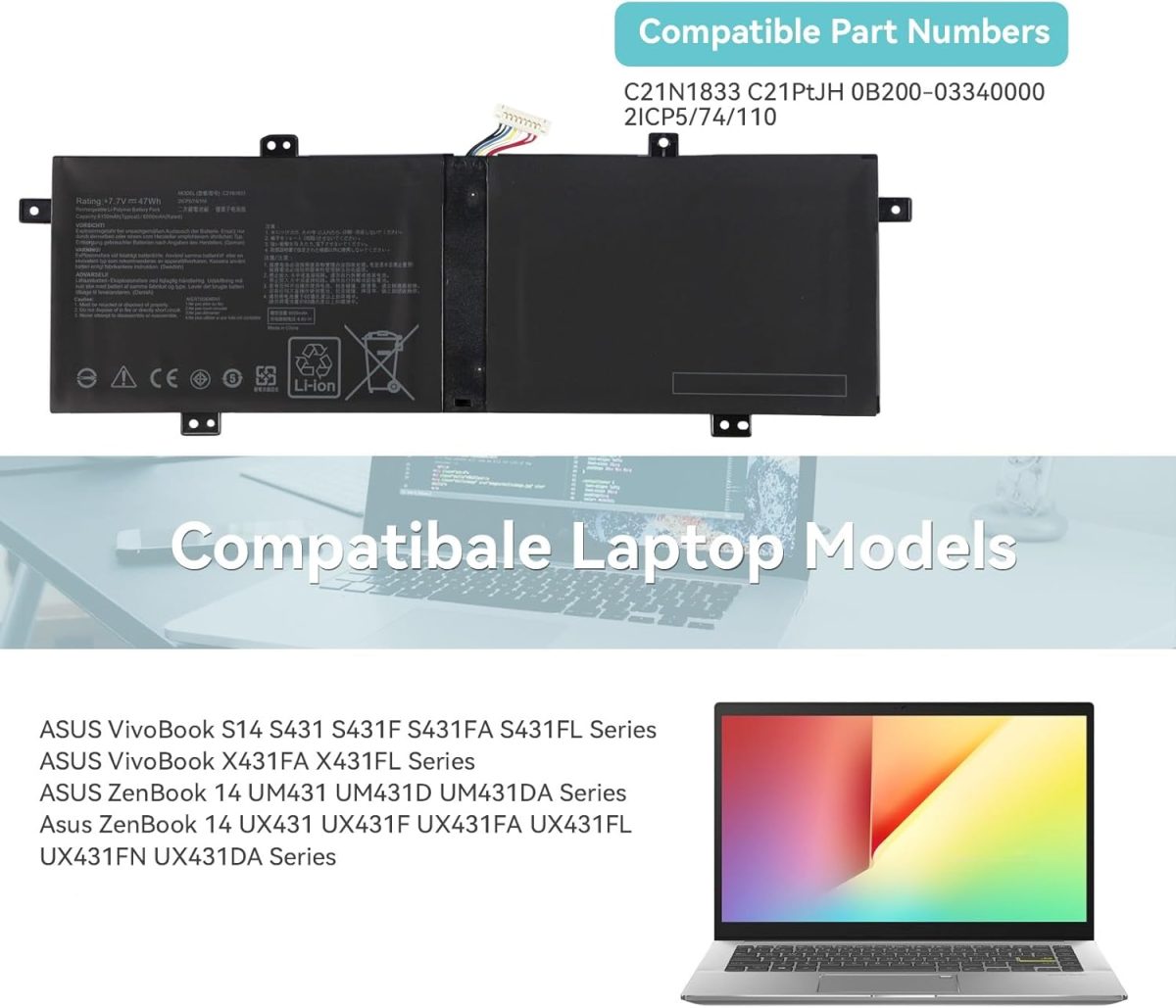 ASUS BX431FA - C21N1833 Original Laptop Notebook Battery (1 Yr Warranty) - Image 9